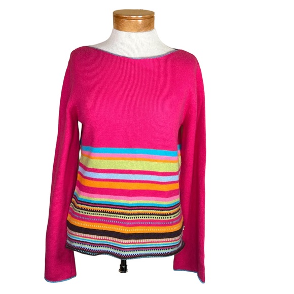 Tommy Hilfiger NWT Women’s Hot Pink Wool Blend Sweater W/ Multi Color Stripes M - Picture 15 of 16